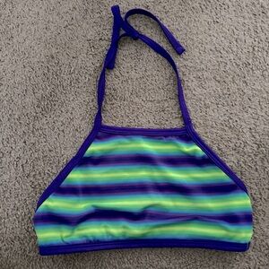 Xhilaration Vintage Medium Purple and Lime Green Striped Halter Bikini Top